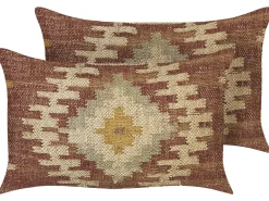 Set di 2 cuscini BEEL Iuta 30 x 50 cm Multicolore Trama orientale