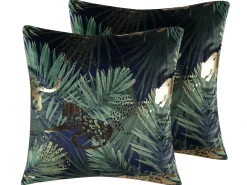 Set di 2 cuscini BELLEROSE Velluto 45 x 45 cm Verde scuro Trama di piante