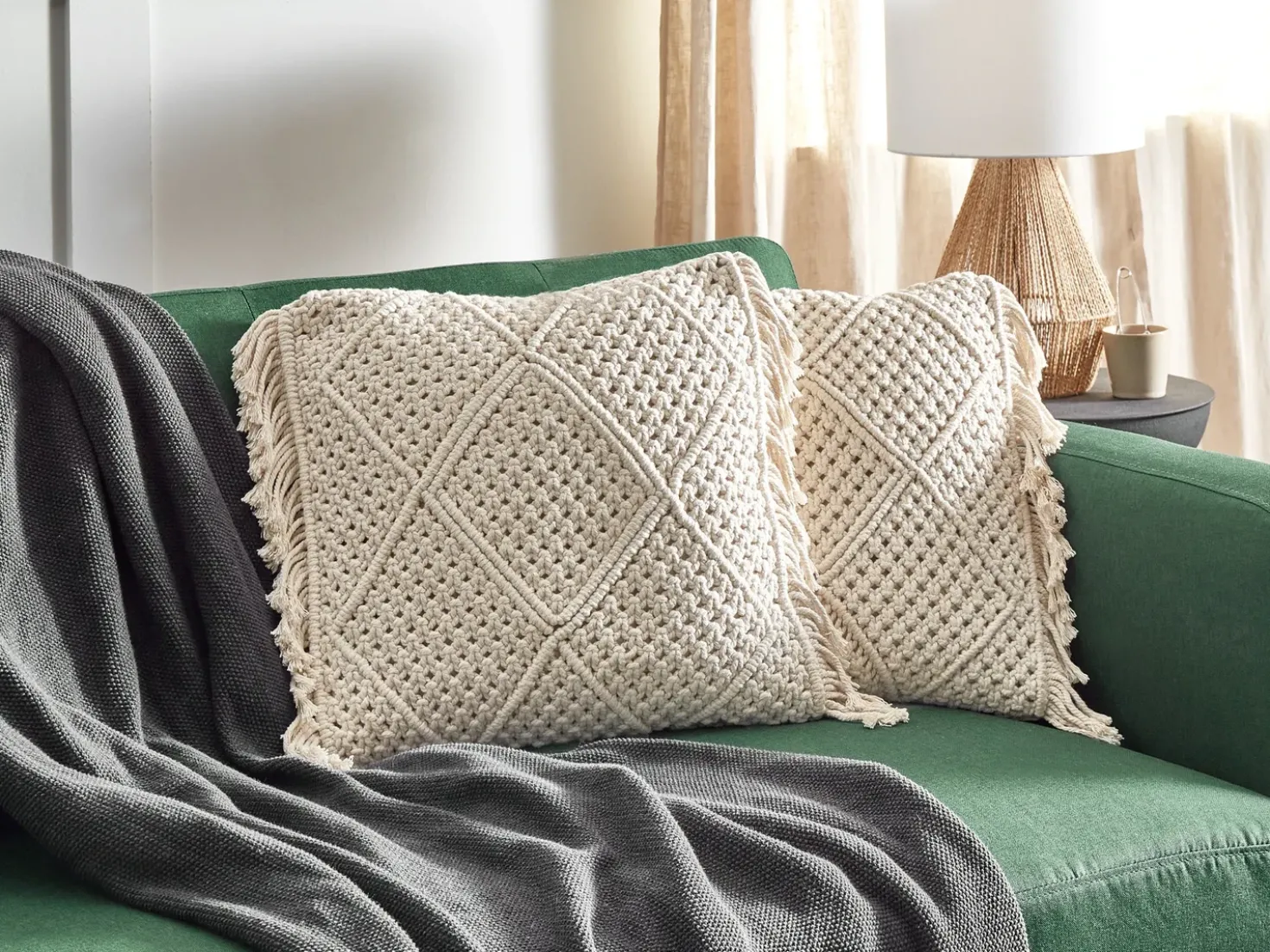 Set di 2 cuscini BESHAM Cotone 45 x 45 cm Beige chiaro Trama geometrica