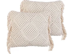 Set di 2 cuscini BESHAM Cotone 45 x 45 cm Beige chiaro Trama geometrica