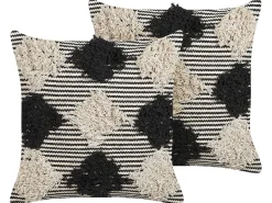 Set di 2 cuscini BHUSAWAL Cotone 50 x 50 cm Nero Trama geometrica