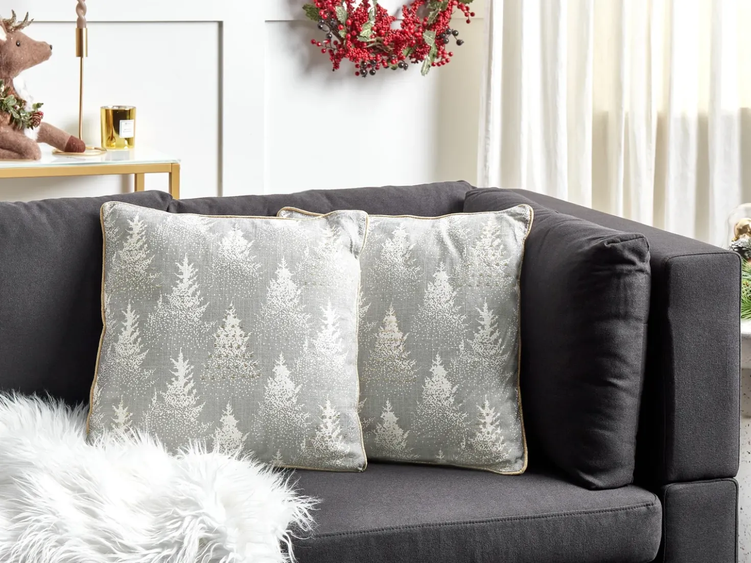 Set di 2 cuscini BILLBERGIA Cotone 45 x 45 cm Grigio Modello natalizio