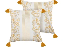 Set di 2 cuscini BILOBA Cotone 45 x 45 cm Giallo Trama floreale