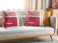 Set di 2 cuscini BISTORTA Cotone 45 x 45 cm Rosa Trama geometrica