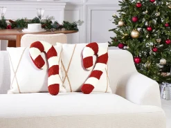 Set di 2 cuscini CANDY CANE Bouclé 22 x 55 cm Rosso Modello natalizio