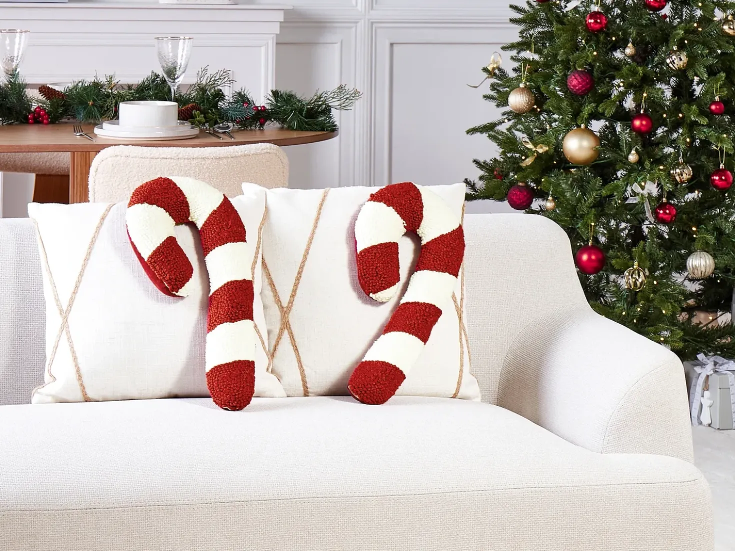 Set di 2 cuscini CANDY CANE Bouclé 22 x 55 cm Rosso Modello natalizio