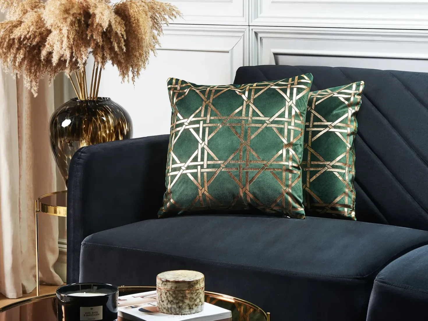 Set di 2 cuscini CASSIA 45 x 45 cm Verde scuro Trama geometrica