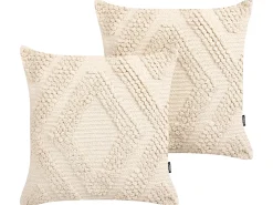 Set di 2 cuscini CATALPA Cotone 45 x 45 cm Bianco Trama geometrica