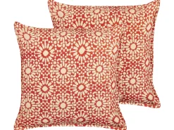 Set di 2 cuscini CEIBA Cotone 45 x 45 cm Rosso Trama geometrica