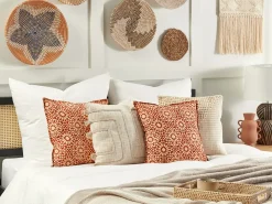 Set di 2 cuscini CEIBA Cotone 45 x 45 cm Rosso Trama geometrica