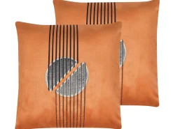 Set di 2 cuscini CEROPEGIA Velluto 45 x 45 cm Arancione Trama geometrica