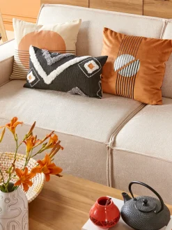 Set di 2 cuscini CEROPEGIA Velluto 45 x 45 cm Arancione Trama geometrica