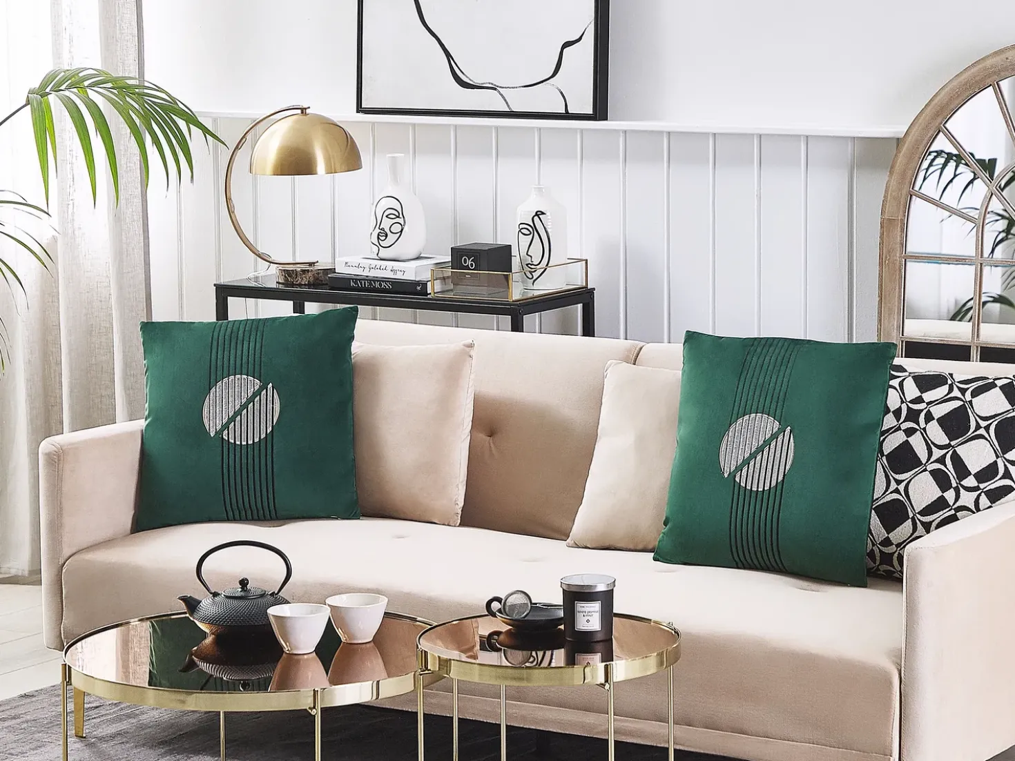 Set di 2 cuscini CEROPEGIA Velluto 45 x 45 cm Verde smeraldo Trama geometrica