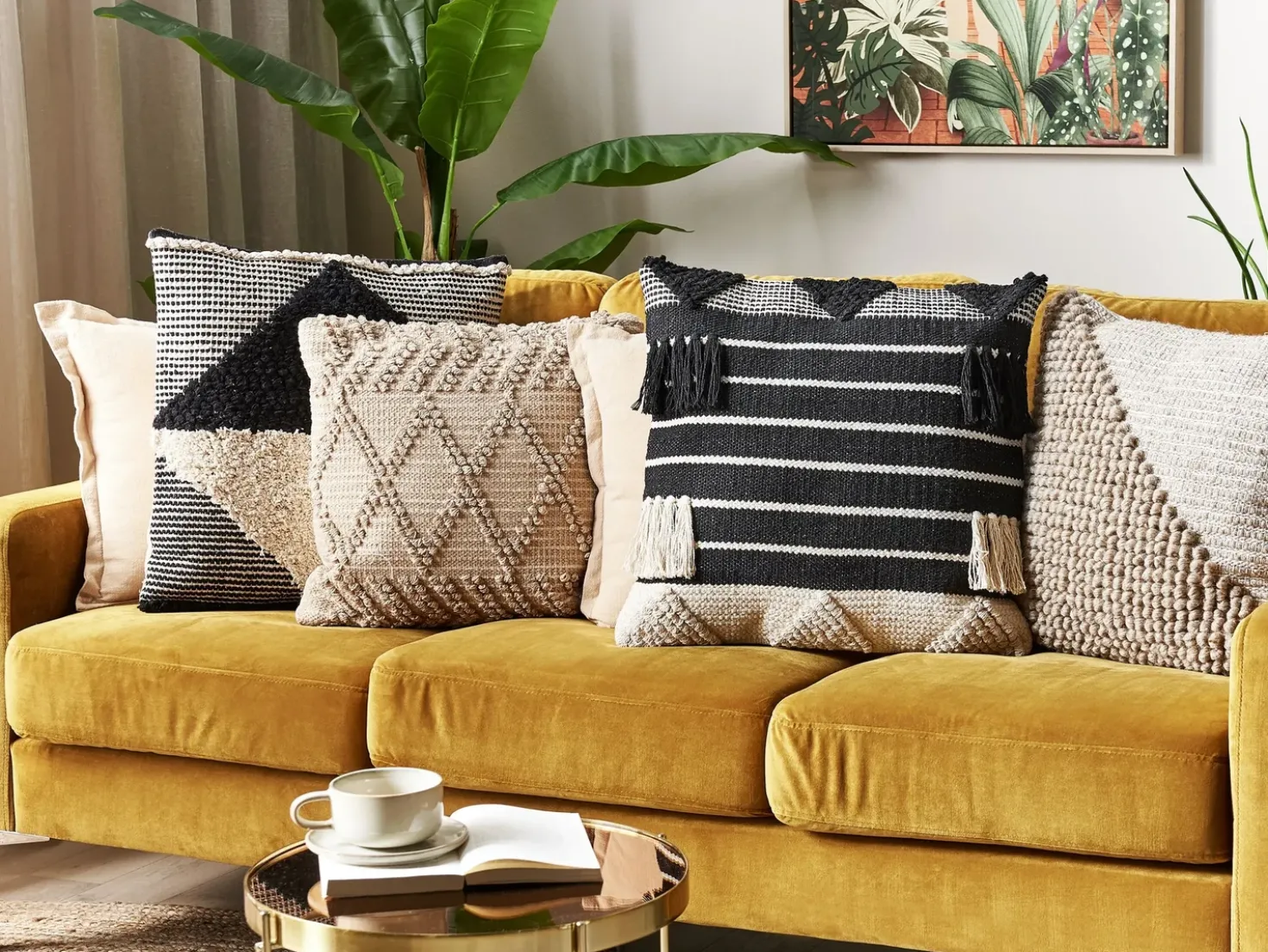 Set di 2 cuscini CHITTOOR Cotone 50 x 50 cm Nero Trama geometrica