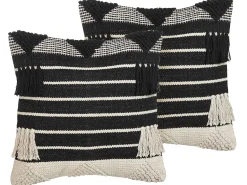 Set di 2 cuscini CHITTOOR Cotone 50 x 50 cm Nero Trama geometrica