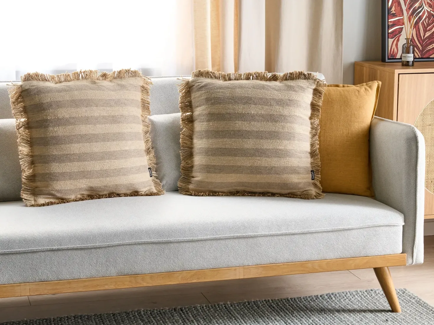 Set di 2 cuscini CIRSIUM Iuta 45 x 45 cm Beige A strisce