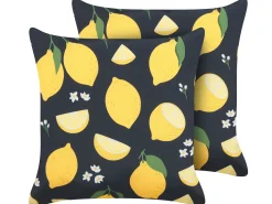 Set di 2 cuscini CITRUS 45 x 45 cm Nero Trama di piante