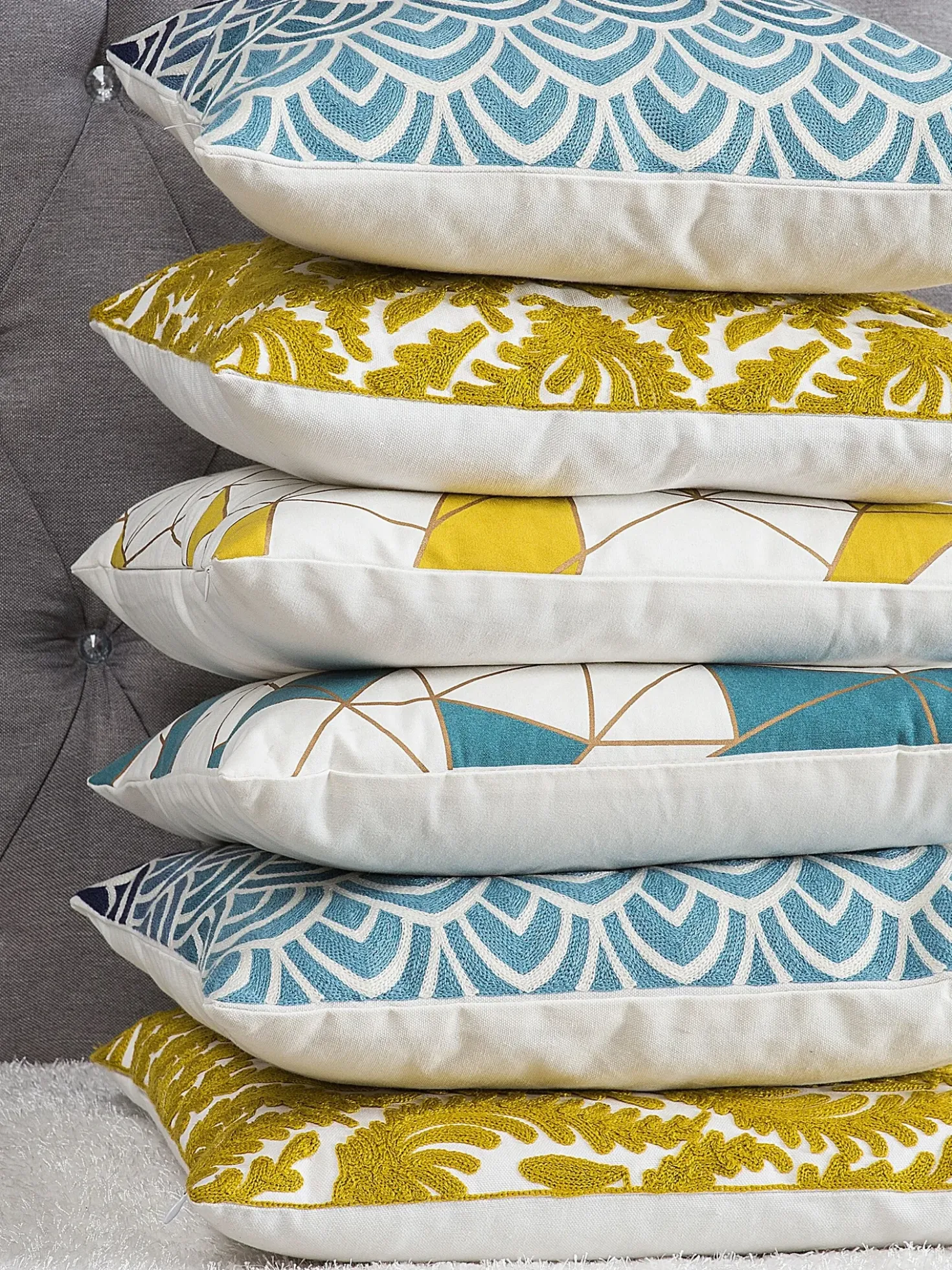 Set di 2 cuscini CLARKIA Cotone 45 x 45 cm Blu Trama geometrica