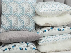 Set di 2 cuscini CLEOME 45 x 45 cm Bianco Grigio Blu Trama geometrica