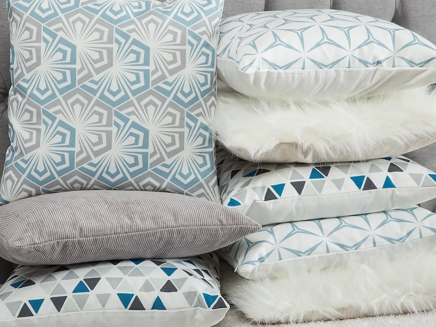 Set di 2 cuscini CLEOME 45 x 45 cm Bianco Grigio Blu Trama geometrica