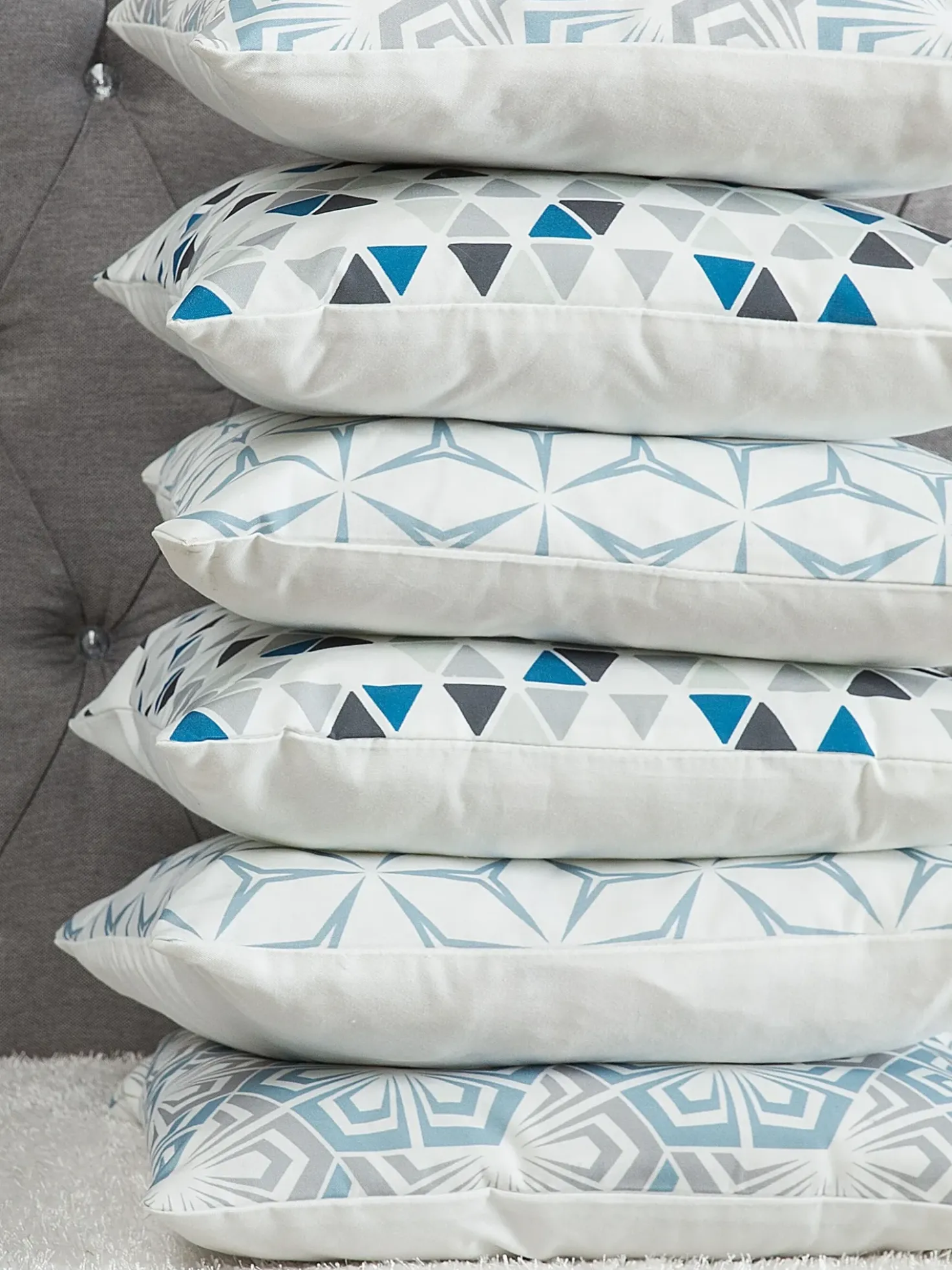Set di 2 cuscini CLEOME 45 x 45 cm Bianco Grigio Blu Trama geometrica