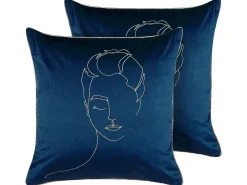 Set di 2 cuscini CROCUS Velluto 45 x 45 cm Blu scuro Trama astratta