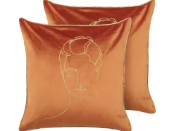 Set di 2 cuscini CROCUS Velluto 45 x 45 cm Arancione Trama astratta