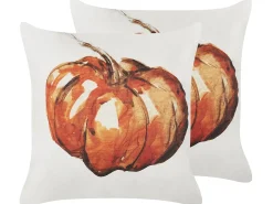 Set di 2 cuscini CURBITA Velluto 45 x 45 cm Beige Trama di piante