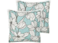 Set di 2 cuscini CYANOTIS Cotone 45 x 45 cm Azzurro Trama floreale