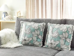 Set di 2 cuscini CYANOTIS Cotone 45 x 45 cm Azzurro Trama floreale