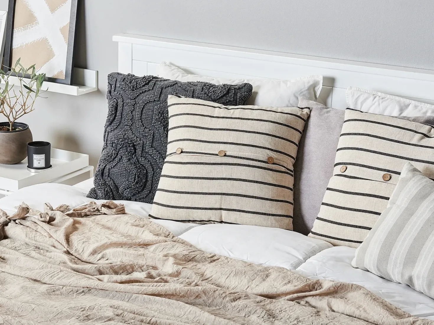 Set di 2 cuscini CYNARA Cotone 43 x 43 cm Beige A strisce