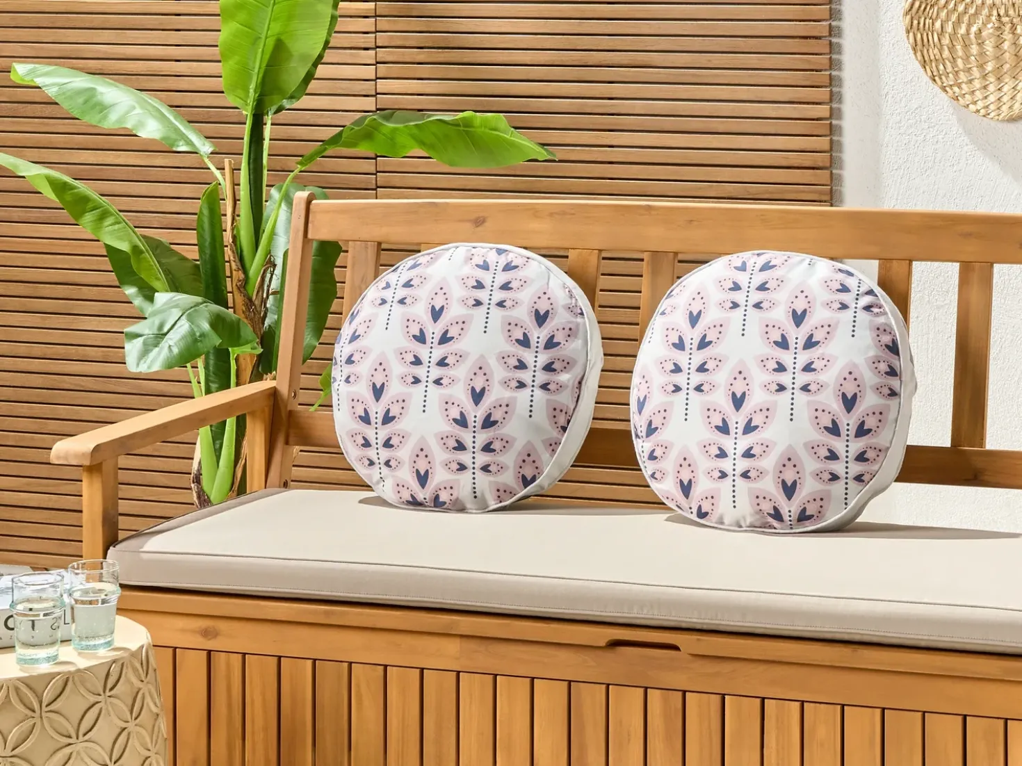 Set di 2 cuscini da esterno TORRETTA Trama di piante 40 x 40 cm Bianco sporco