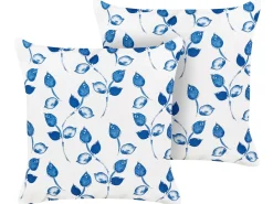 Set di 2 cuscini da esterno TORBORA Trama di piante 45 x 45 cm Bianco Blu