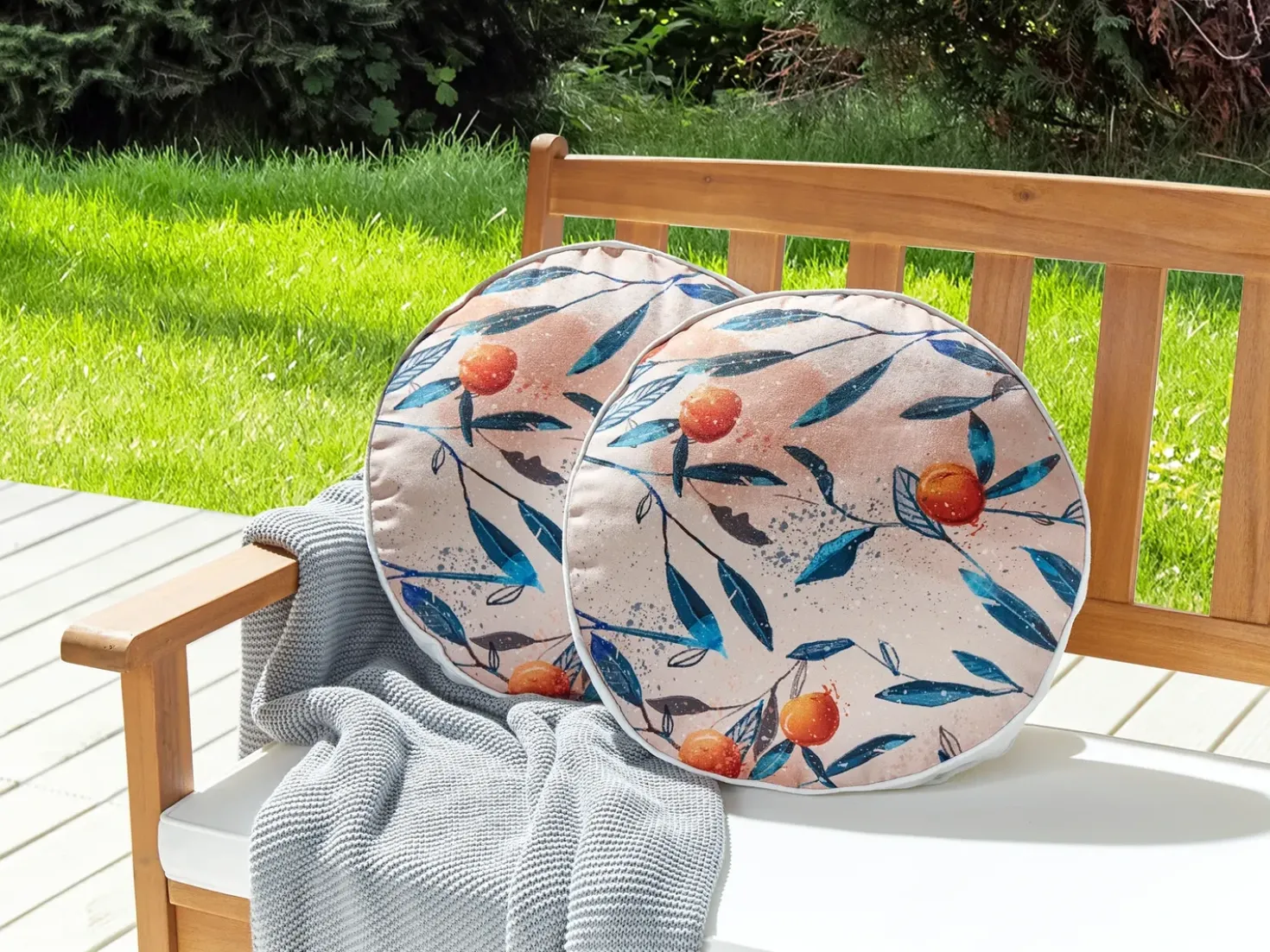 Set di 2 cuscini da esterno PIALPETTA Trama di piante 40 x 40 cm Arancione