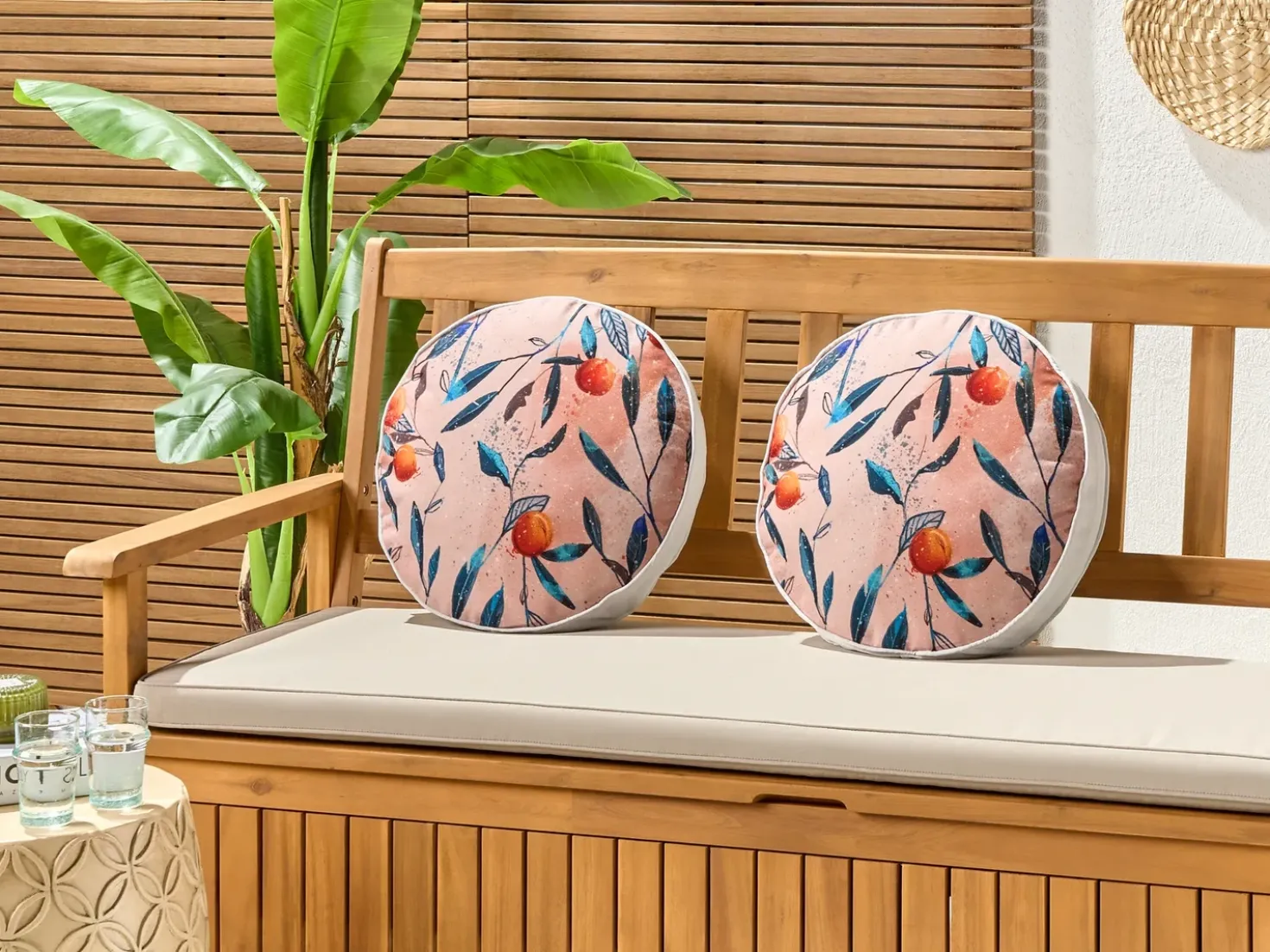 Set di 2 cuscini da esterno PIALPETTA Trama di piante 40 x 40 cm Arancione