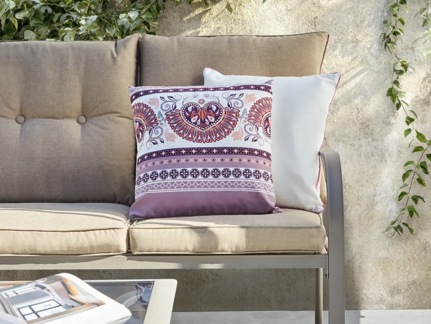 Set di 2 cuscini da esterno TVISTA Trama orientale 45 x 45 cm Viola
