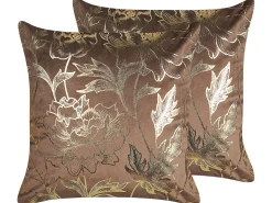 Set di 2 cuscini DAFFODIL Velluto 45 x 45 cm Marrone Trama floreale