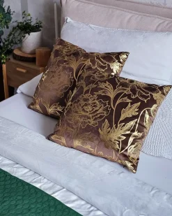 Set di 2 cuscini DAFFODIL Velluto 45 x 45 cm Marrone Trama floreale