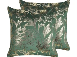 Set di 2 cuscini DAFFODIL Velluto 45 x 45 cm Verde smeraldo Trama floreale
