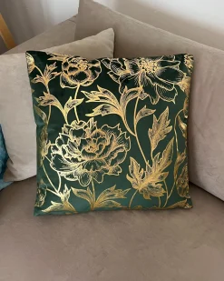 Set di 2 cuscini DAFFODIL Velluto 45 x 45 cm Verde smeraldo Trama floreale
