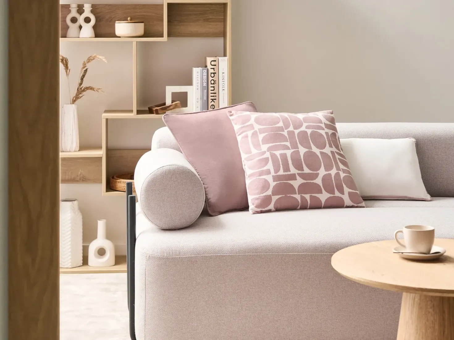 Set di 3 cuscini decorativi PENTACE Cotone 30 x 50 cm 45 x 45 cm Rosa Tinta unita