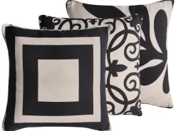 Set di 3 cuscini decorativi MERBAU Cotone 45 x 45 cm Nero/Beige Trama astratta