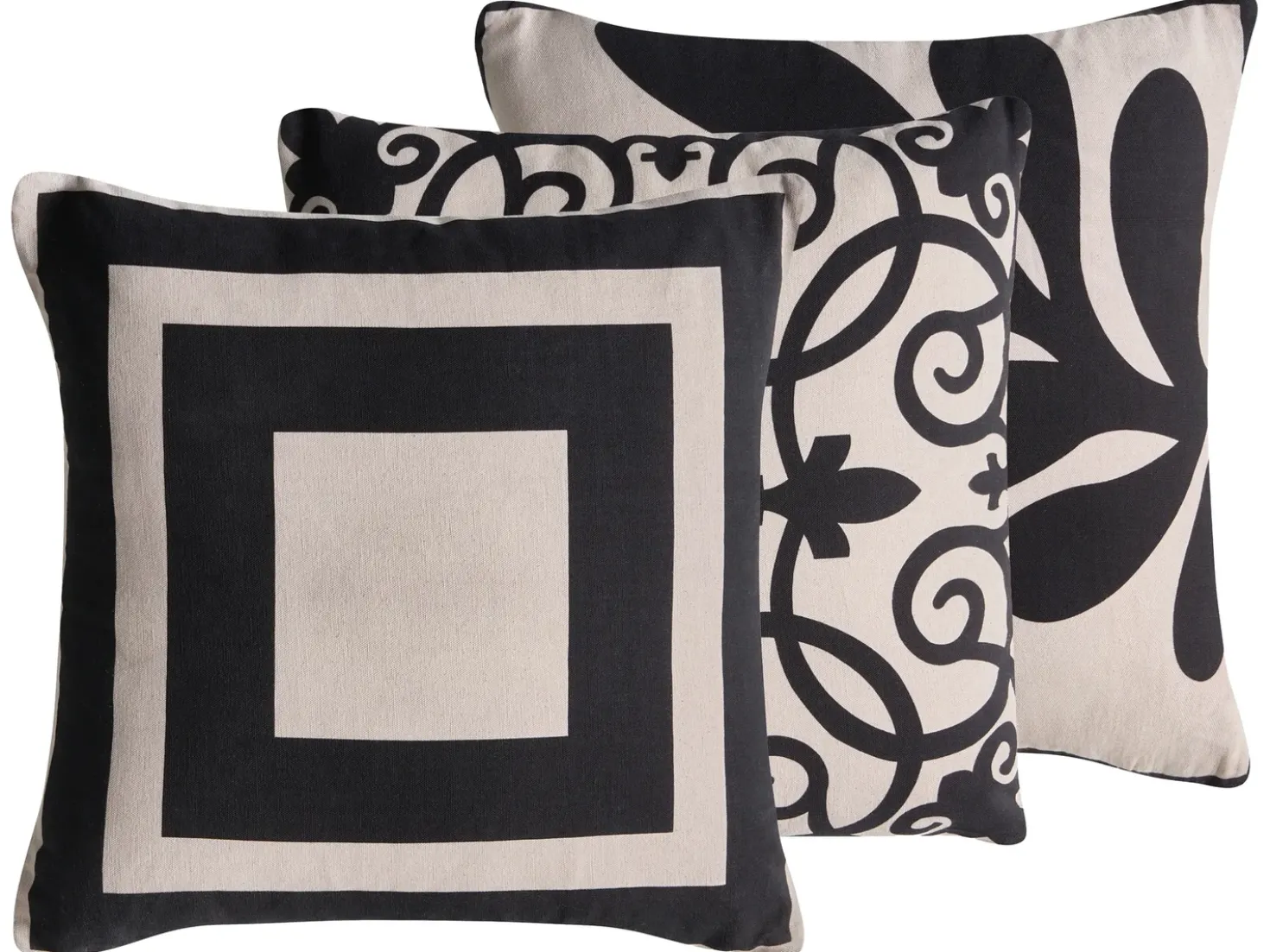 Set di 3 cuscini decorativi MERBAU Cotone 45 x 45 cm Nero/Beige Trama astratta