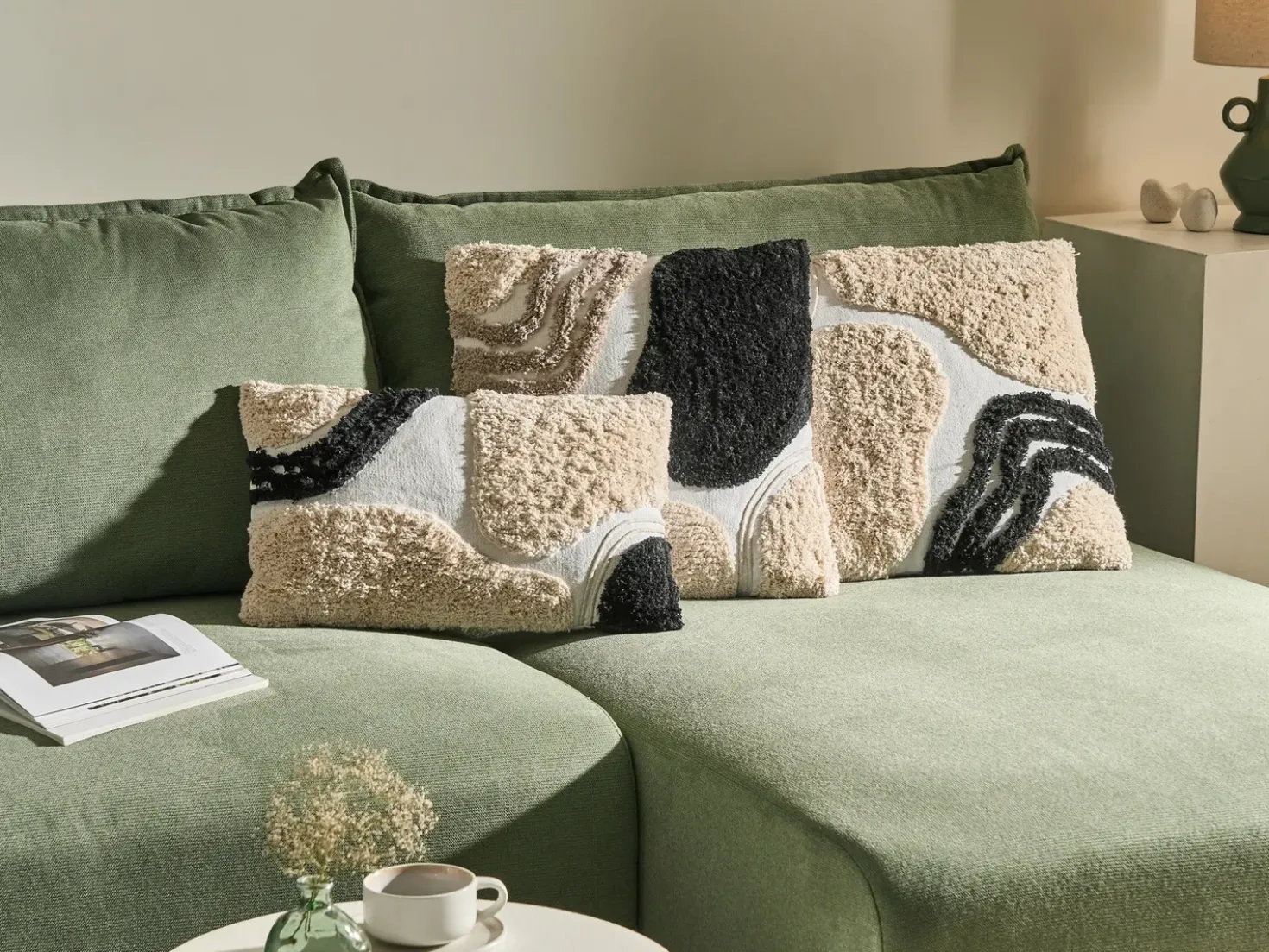 Set di 3 cuscini decorativi ALSTONIA Cotone 30 x 50 cm 45 x 45 cm Nero Trama astratta