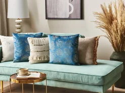 Set di 2 cuscini DELICIOSA Velluto 45 x 45 cm Blu Trama di piante