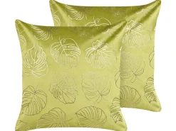 Set di 2 cuscini DELICIOSA Velluto 45 x 45 cm Verde chiaro Trama di piante