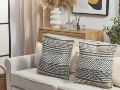 Set di 2 cuscini DEWBERRY Cotone 45 x 45 cm Blu Trama geometrica