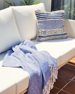 Set di 2 cuscini DEWBERRY Cotone 45 x 45 cm Blu Trama geometrica