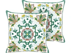 Set di 2 cuscini ELANITE Cotone 45 x 45 cm Verde Trama orientale