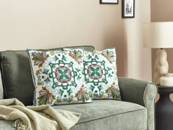 Set di 2 cuscini ELANITE Cotone 45 x 45 cm Verde Trama orientale